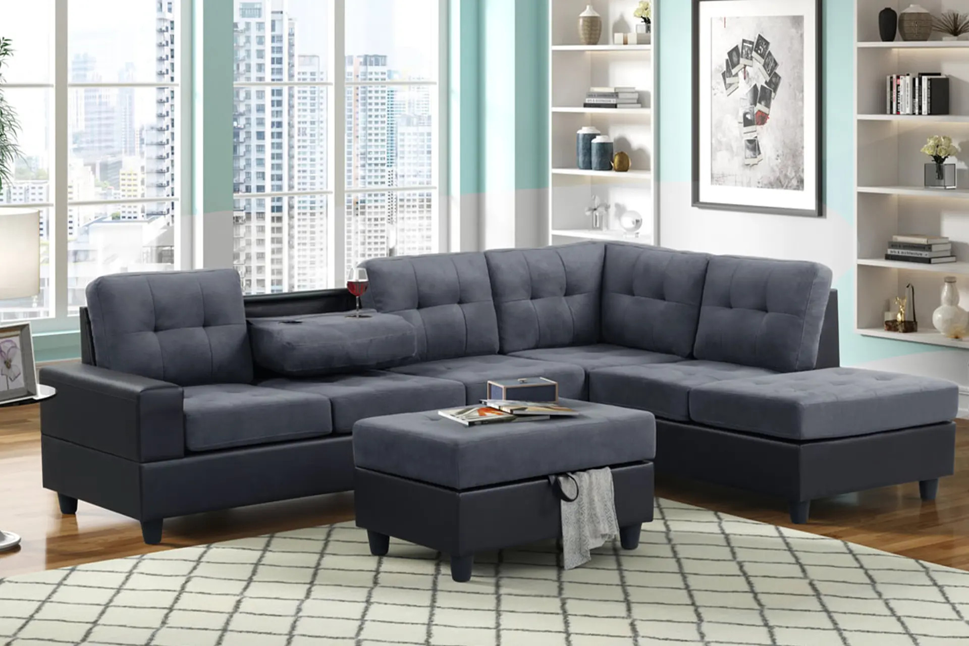 Heights Gray Black Reversible Sectional.