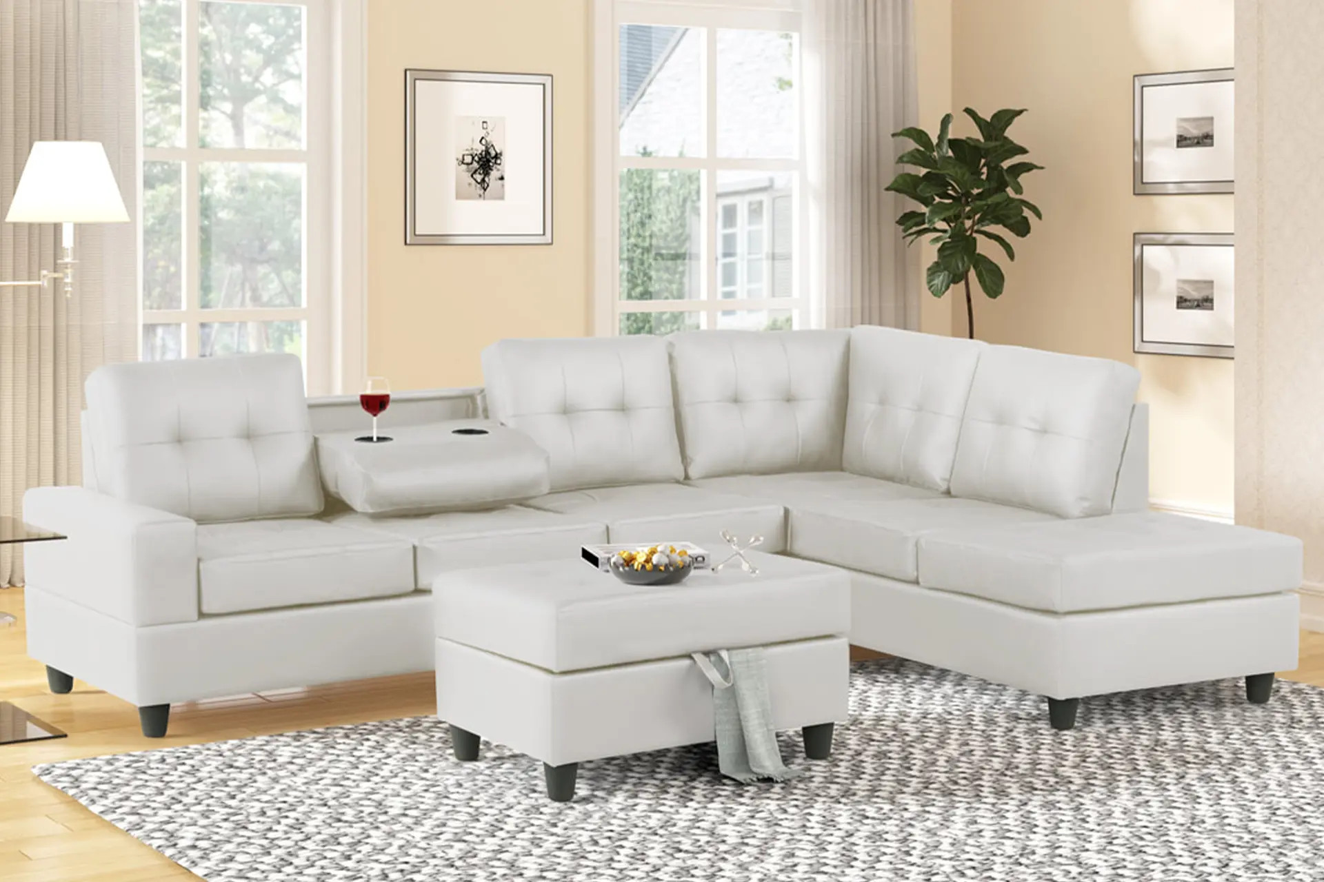 Heights White Reversible Sectional.