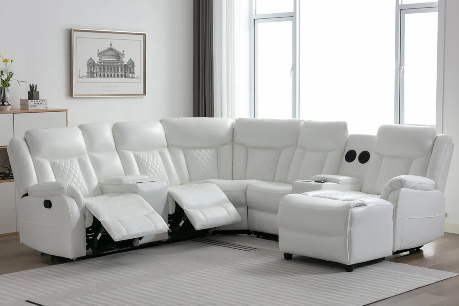 Champion White Reclining Sectional.