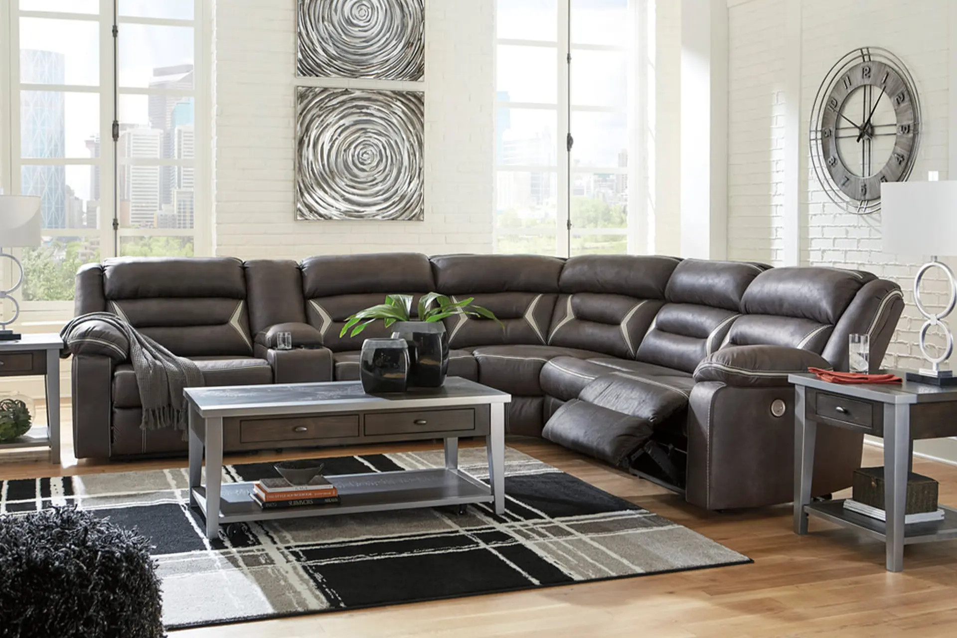 Ashley Midnight Power Reclining Sectional.
