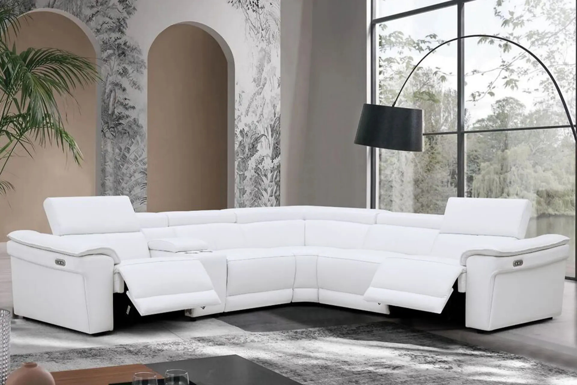 Newyork White Leather Power Reclining Sectional.