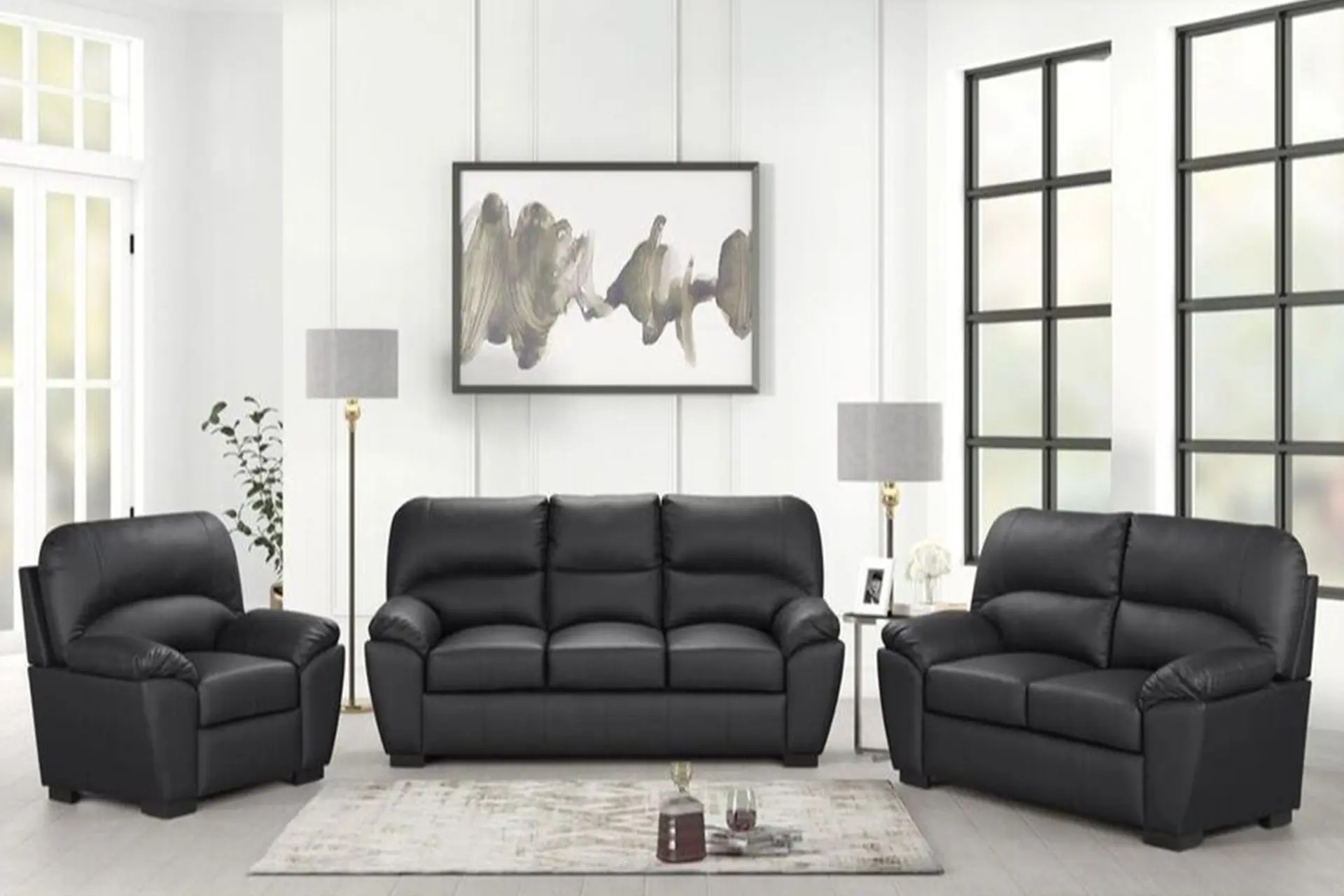 Tiffany Black Sofa, Love, and Recliner.