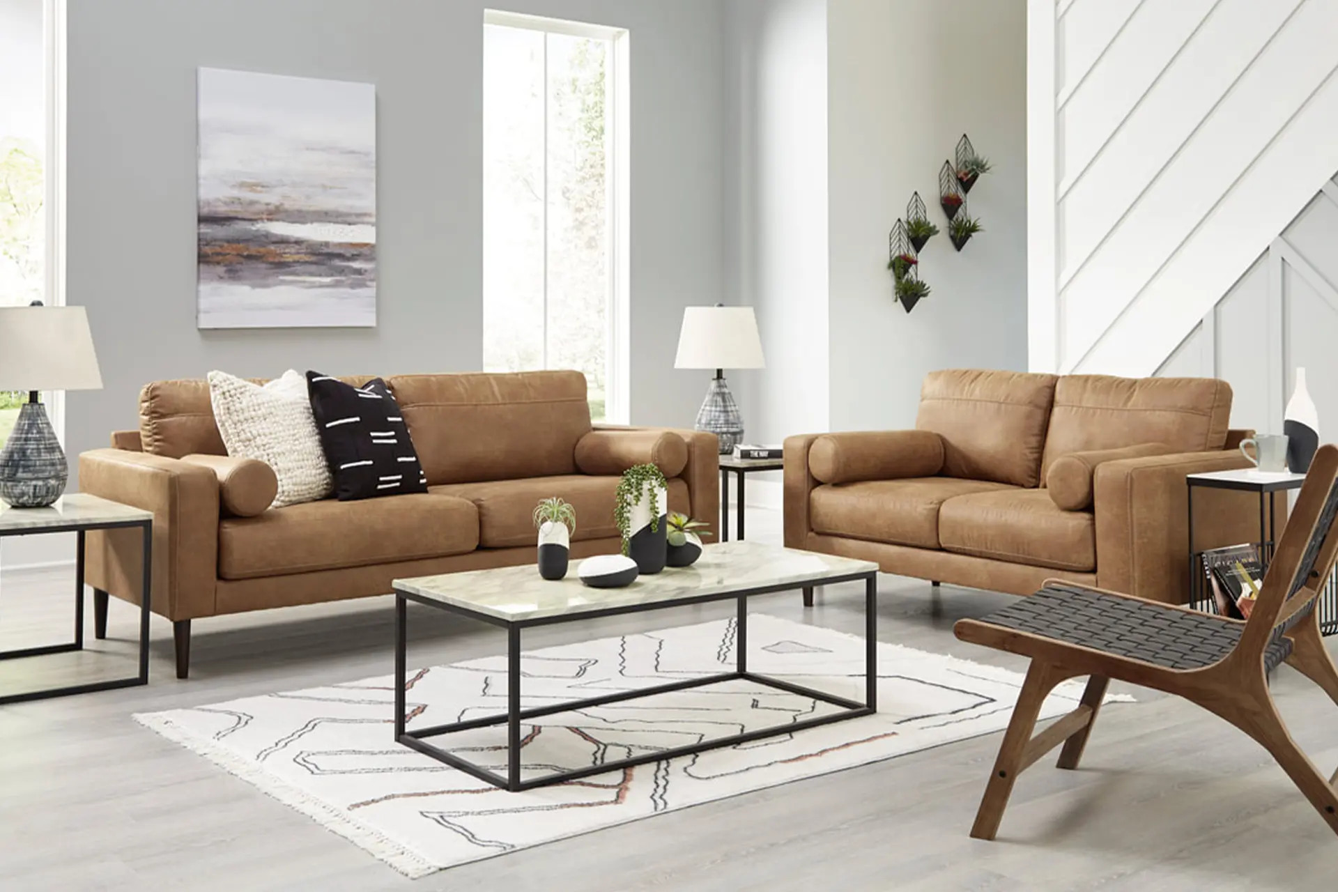 Ashley Caramel Sofa and Love.