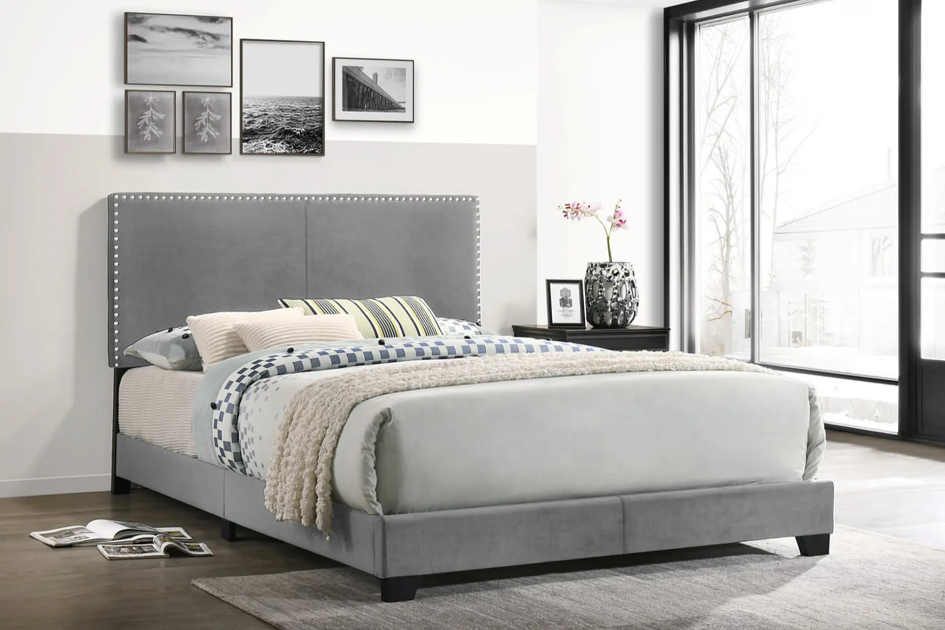 Grey Velvet Bed.