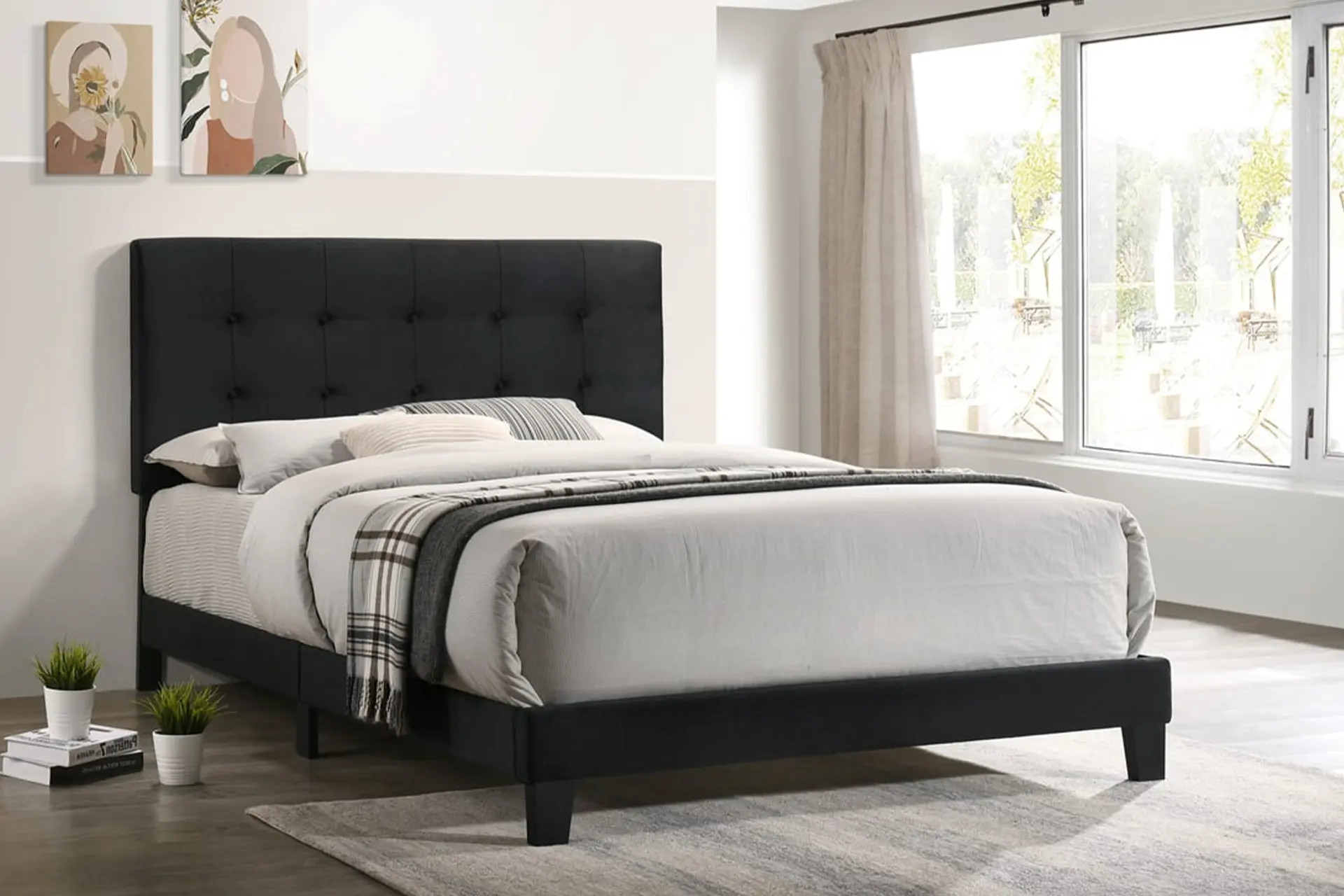 Black Velvet Platform Bed.