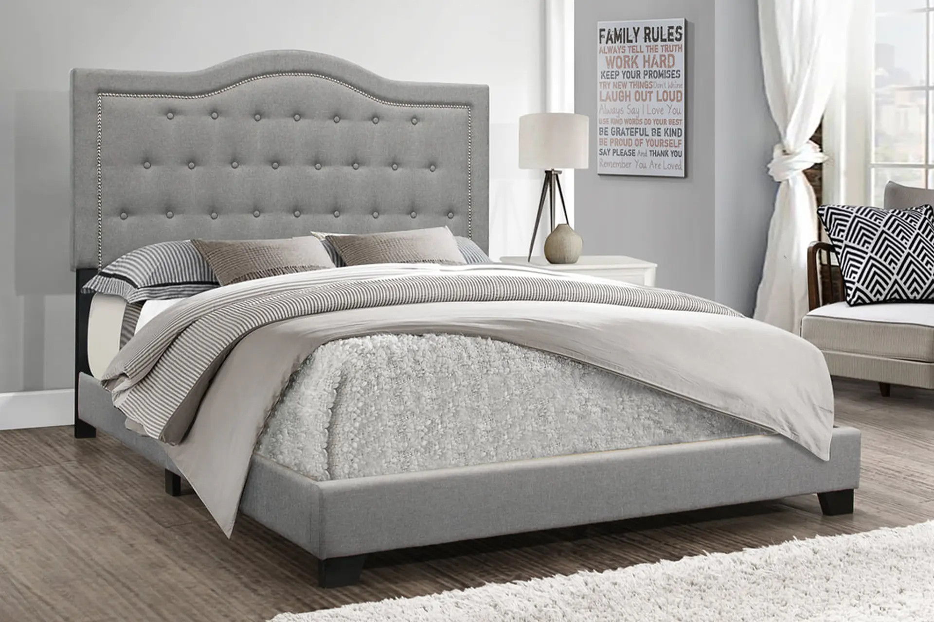 Emma Gray Linen Bed.