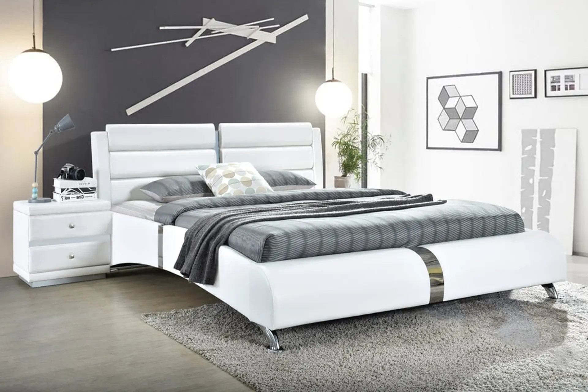 Vegas White Platform Bed.