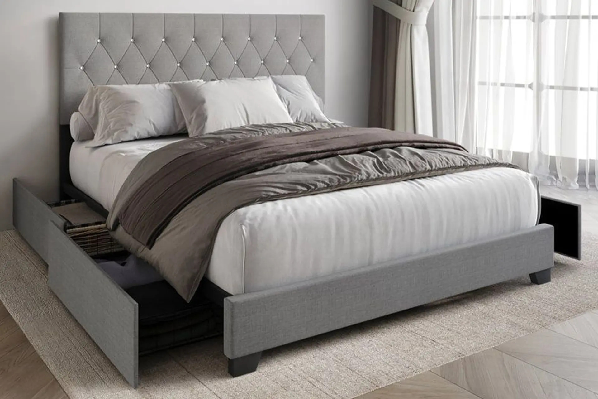 Gray Diamonds Velvet Storage Bed.