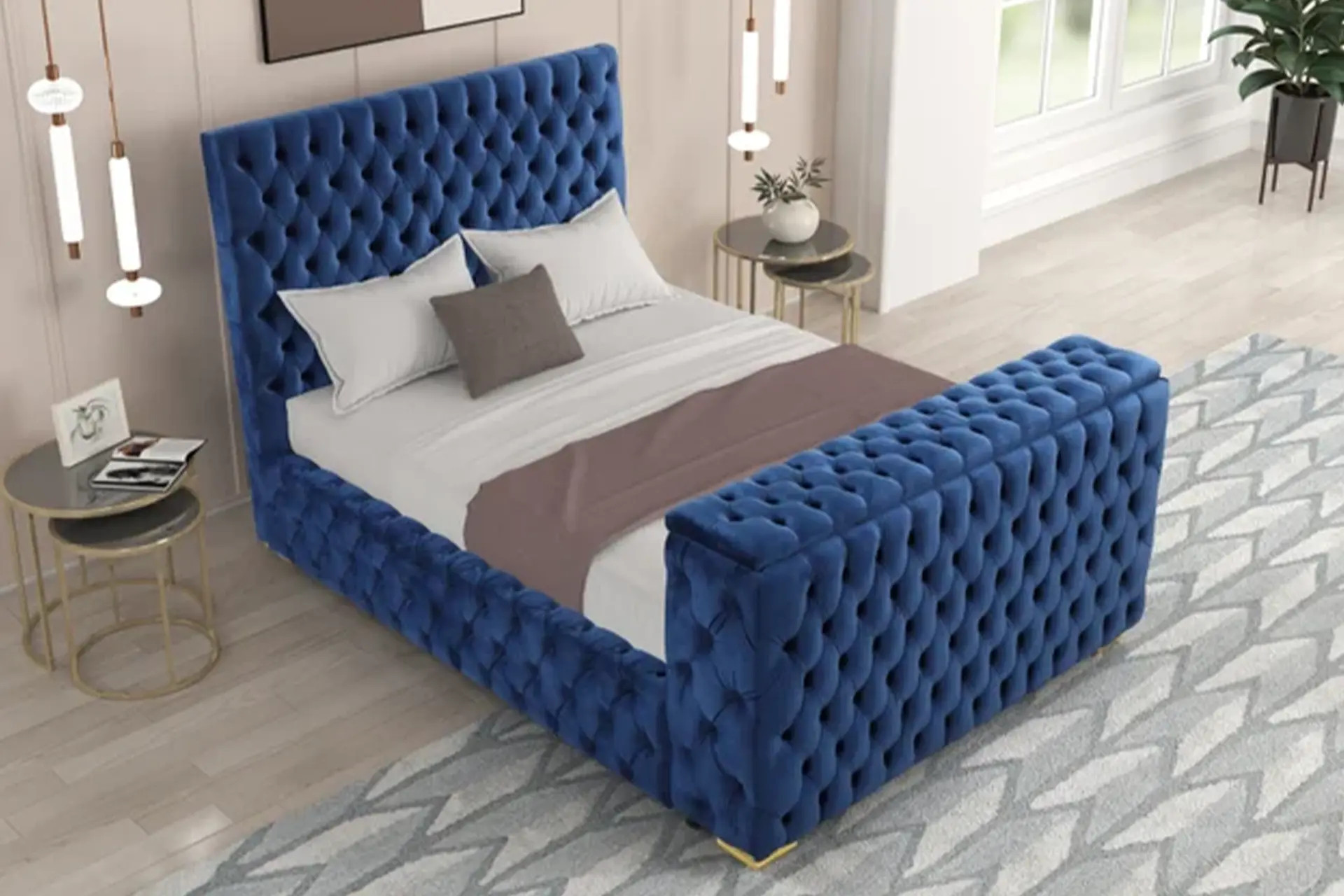 Blue Velvet Fireplace Bed.