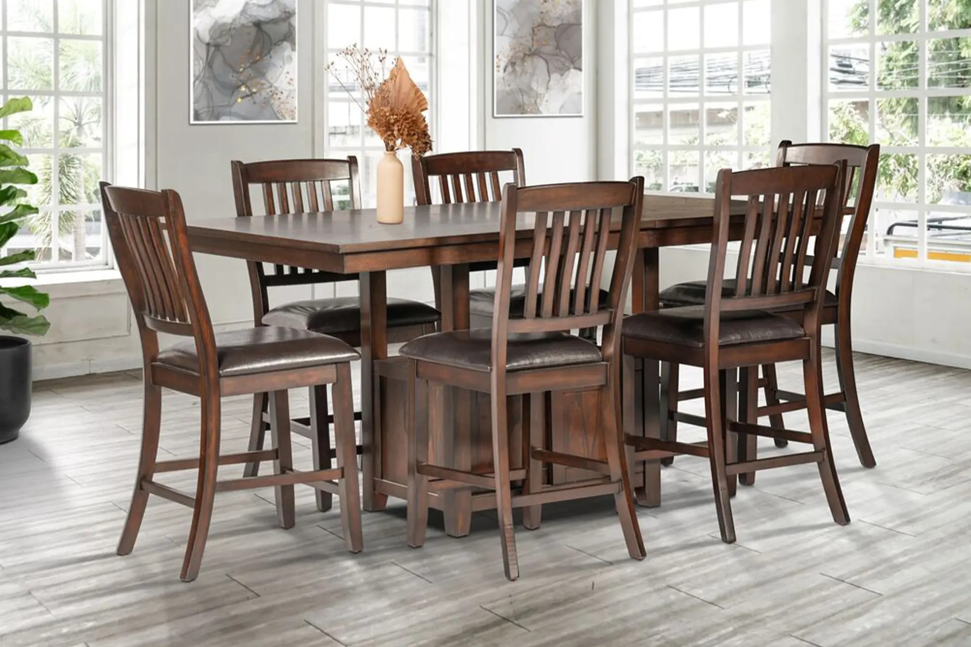 Brown Rectangle Dining Room Set.