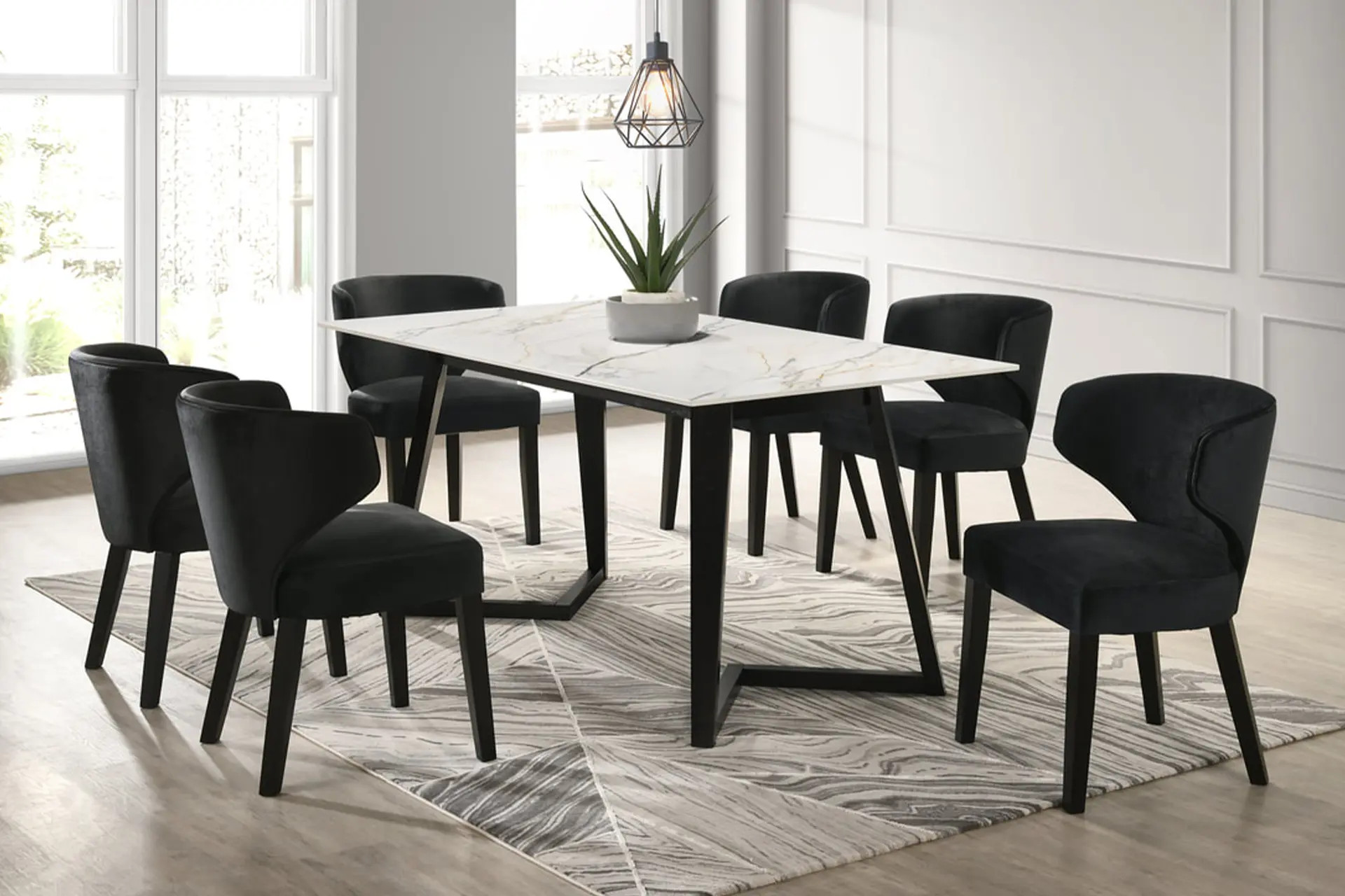 Hamilton White Black Dining Room Set.