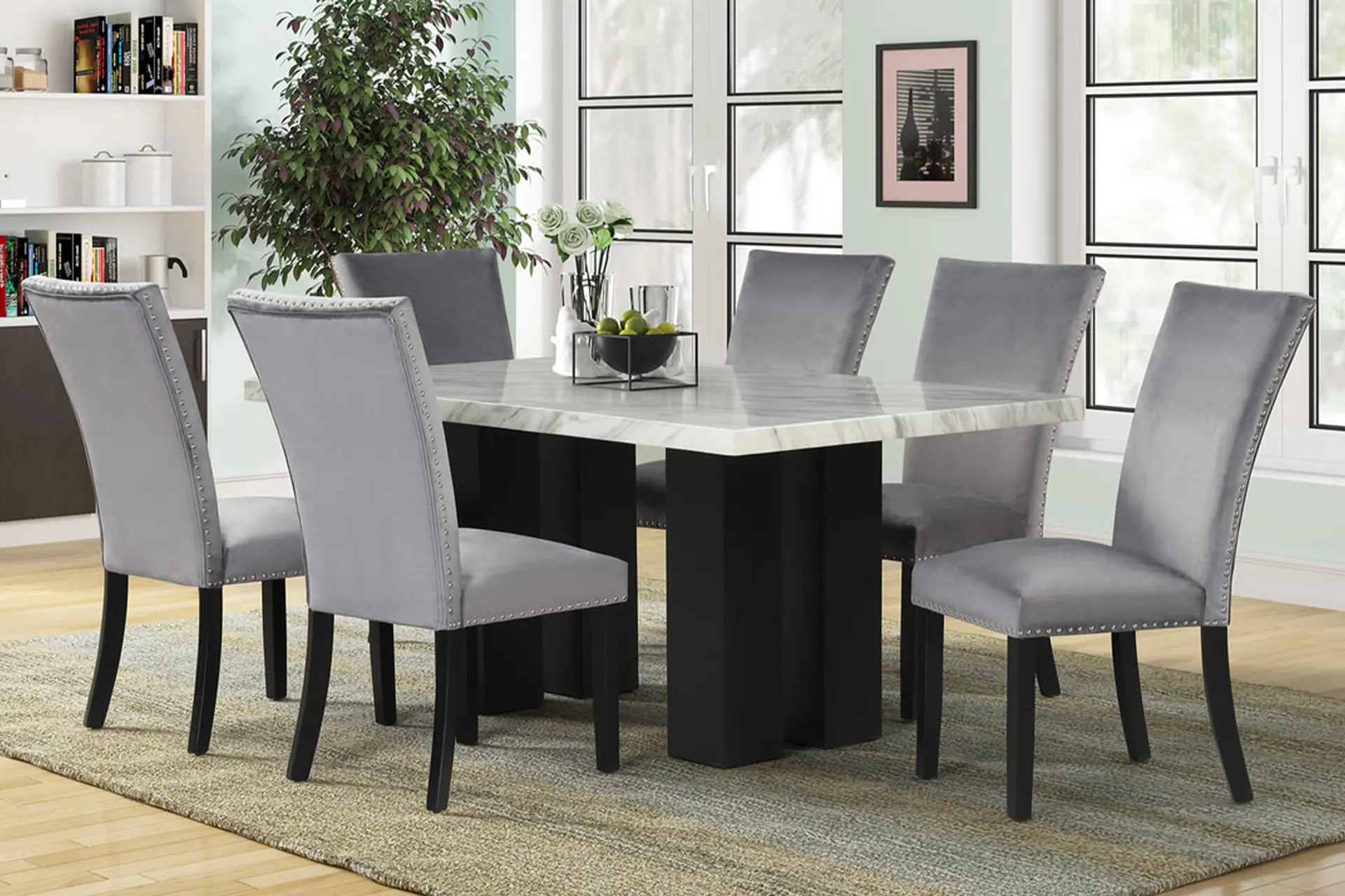 Gray Faux Marble Dining Room Set.