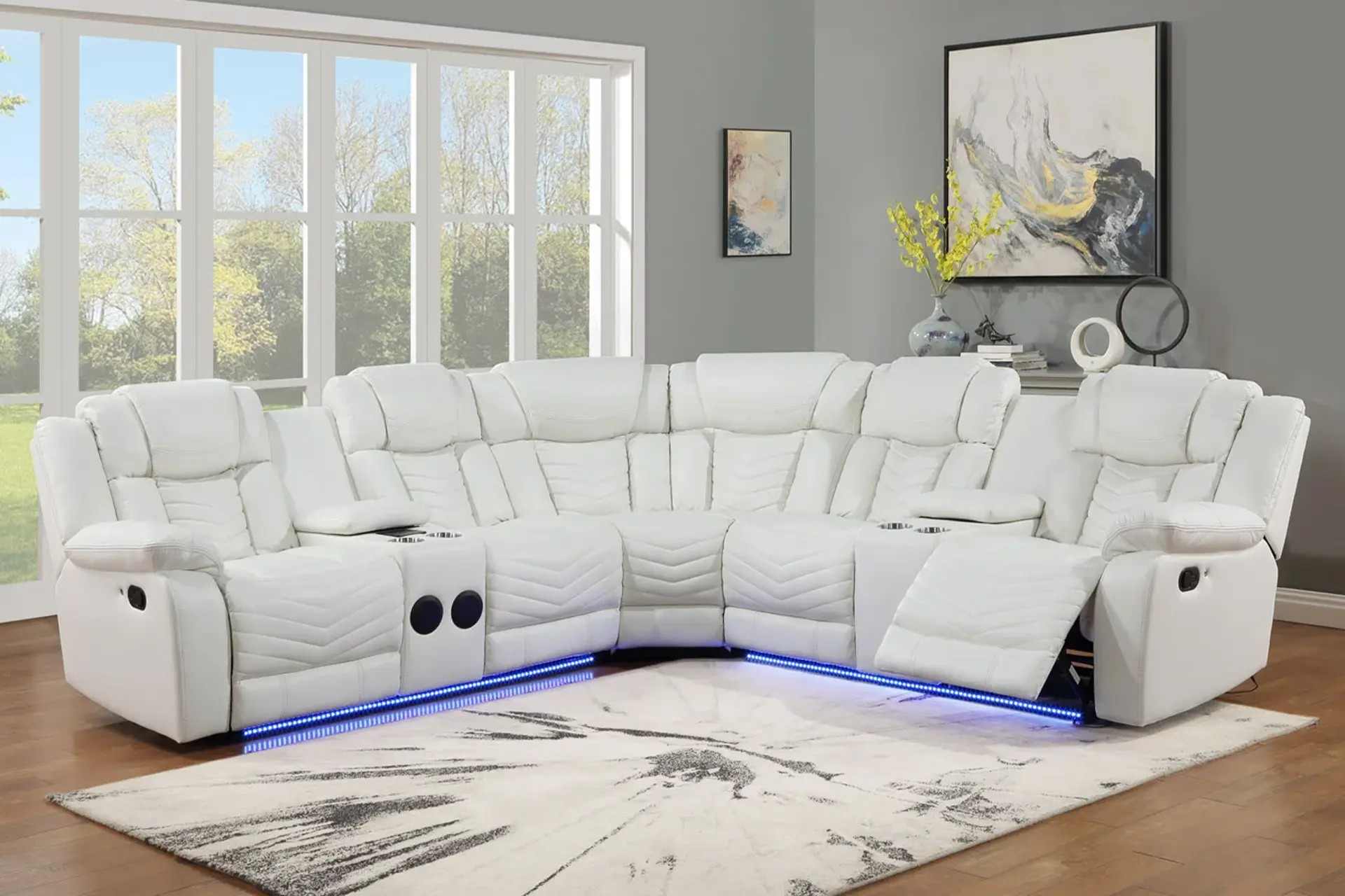 Lucky Charm White Reclining Sectional.