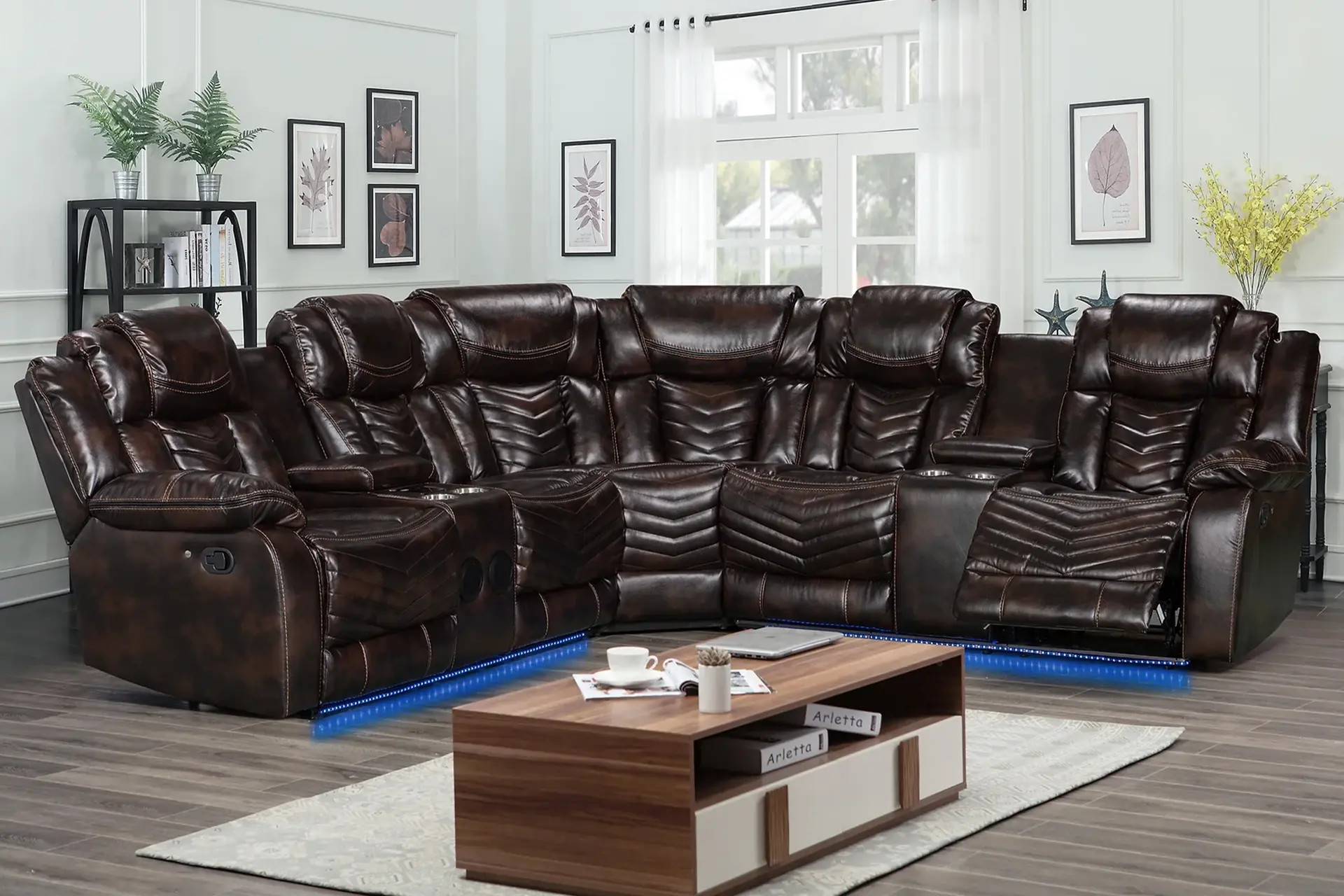 Lucky Charm Brown Reclining Sectional.