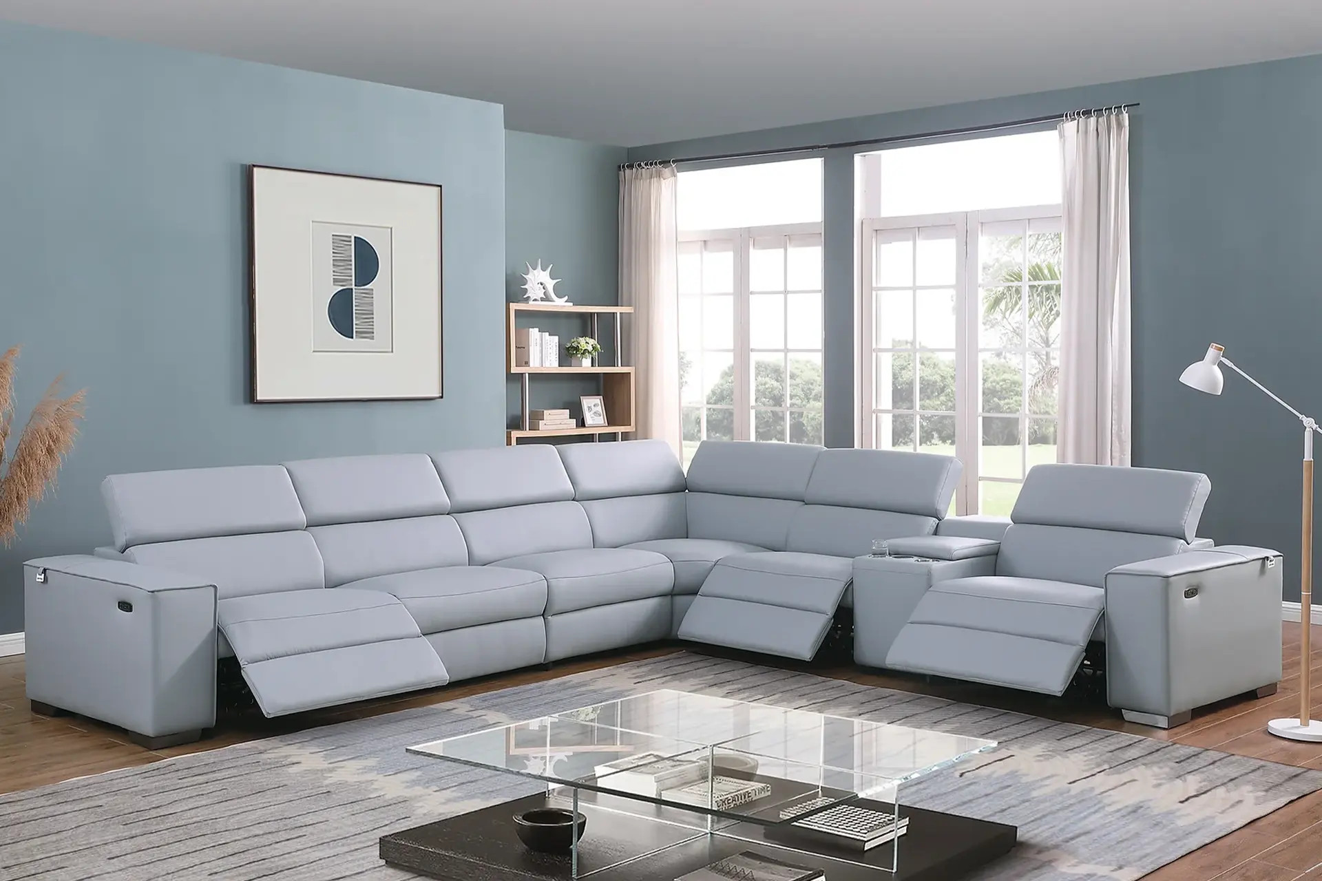 Picasso Blue 3-Piece Power Reclining Sectional.