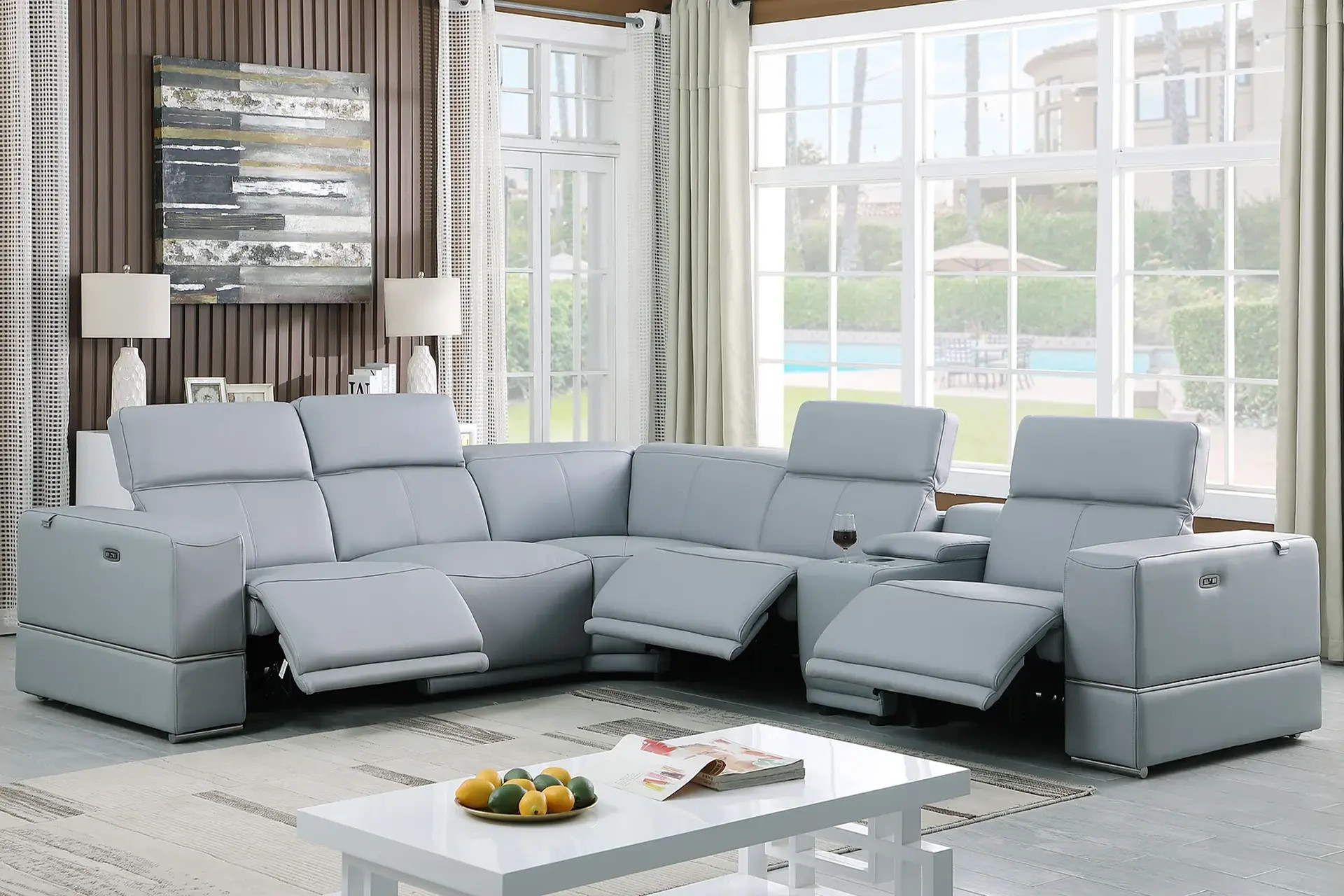 Franco Blue 6-Piece Power Reclining Sectional.