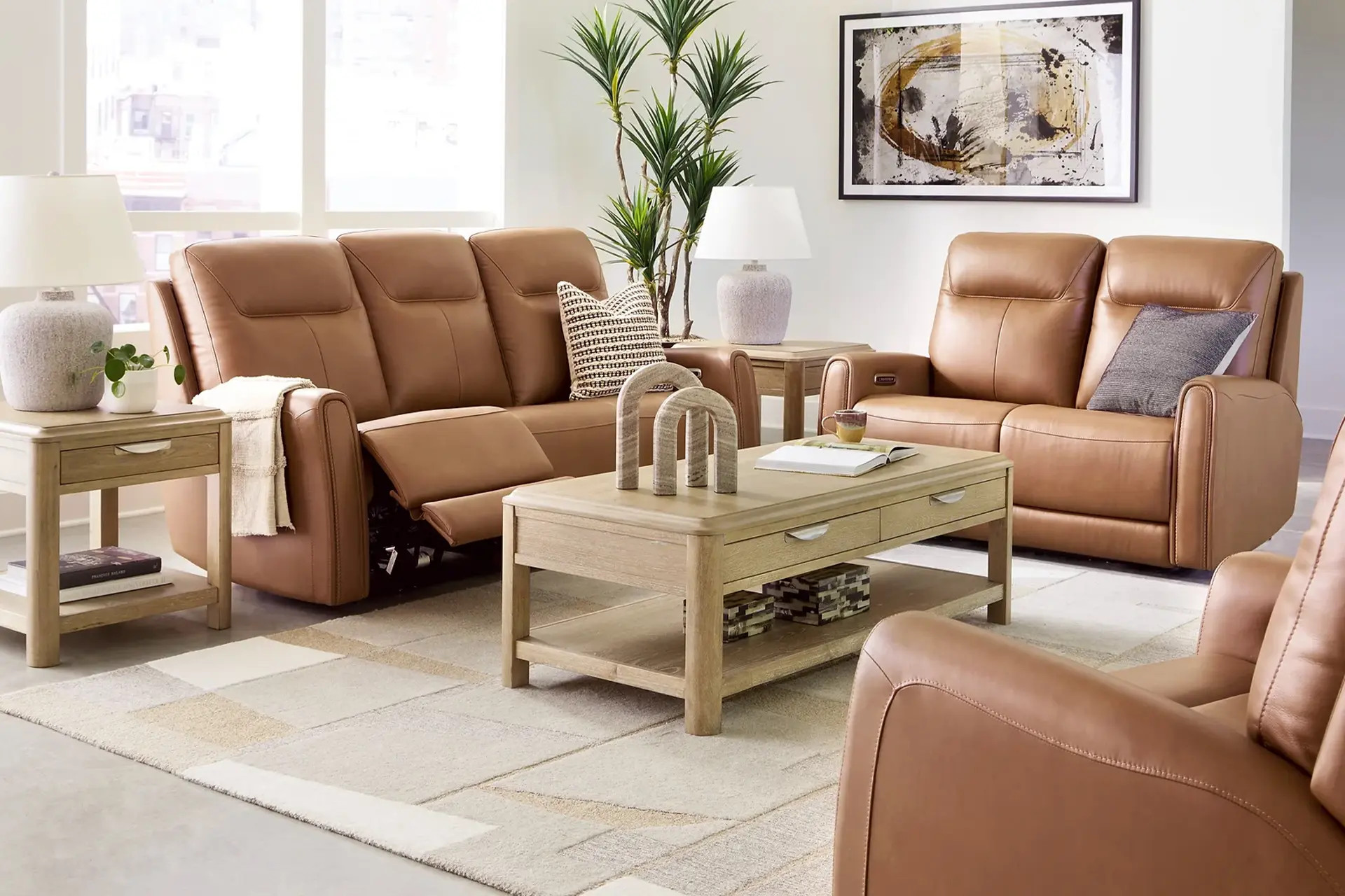 Tryanny Butterscotch Power Reclining Sofa, Love, and Recliner.