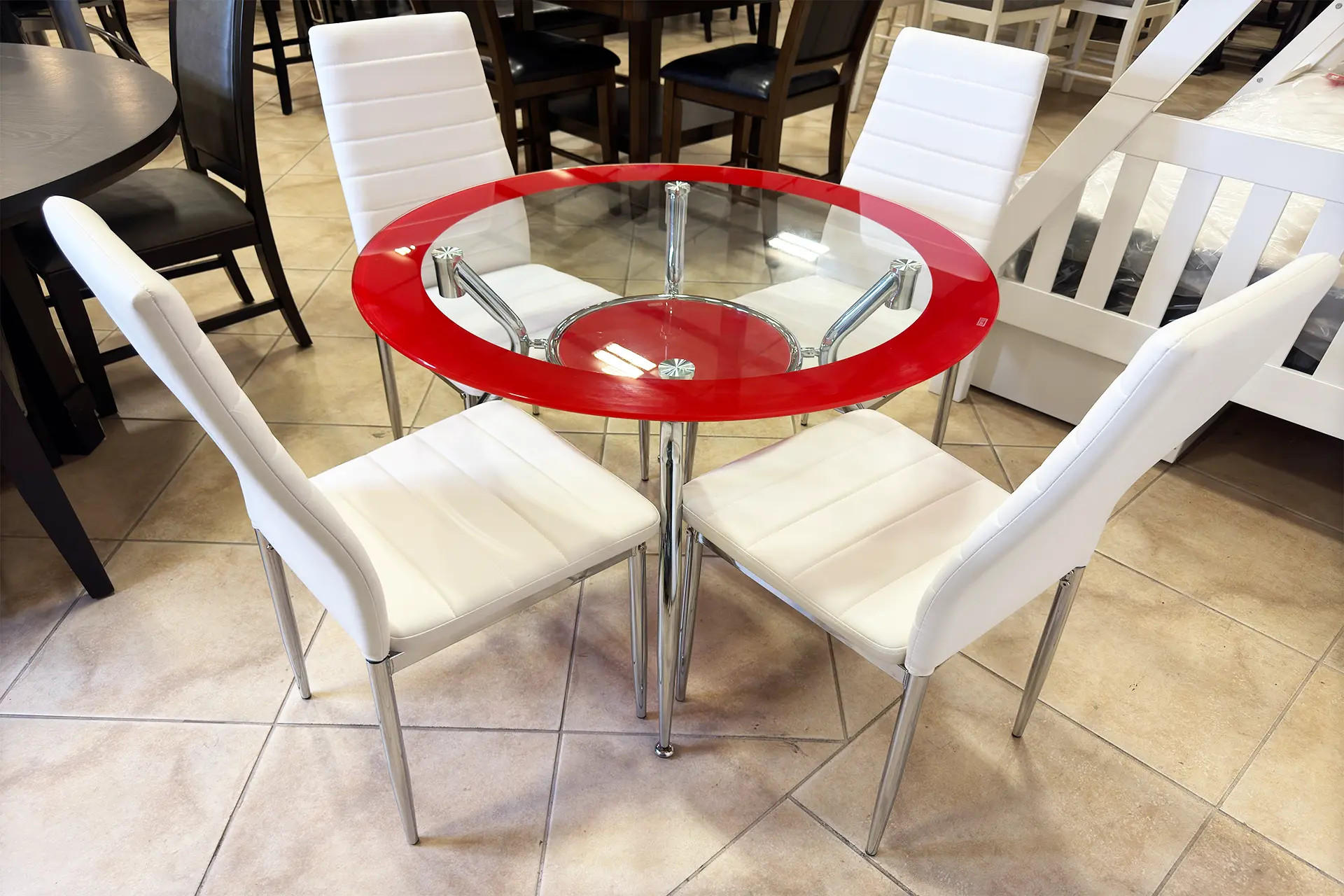 Cramco ML098 Dlephi Red Table with White Chairs