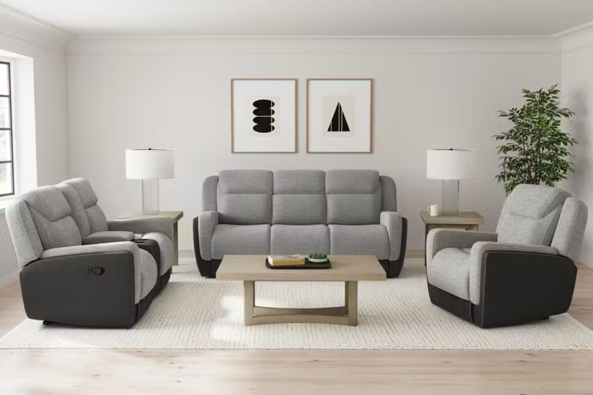 Happy Homes Lisa Grey Reclining Sofa, Love, and Recliner. Happy Homes Lisa Grey Reclining Sofa, Love, and Recliner.