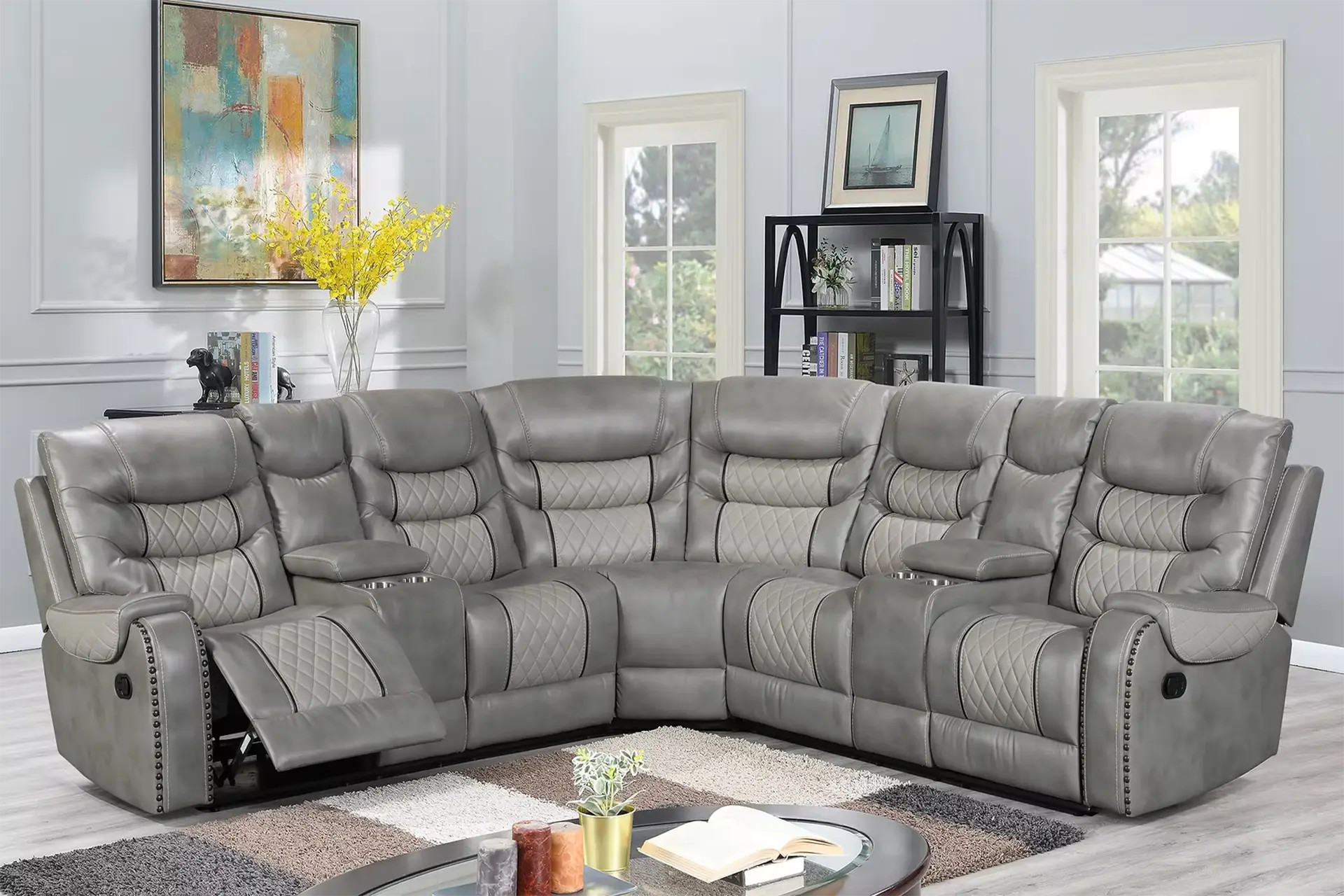 New Era S1988 Grey 3 Piece Power Reclining Sectional. New Era S1988 Grey 3 Piece Power Reclining Sectional.