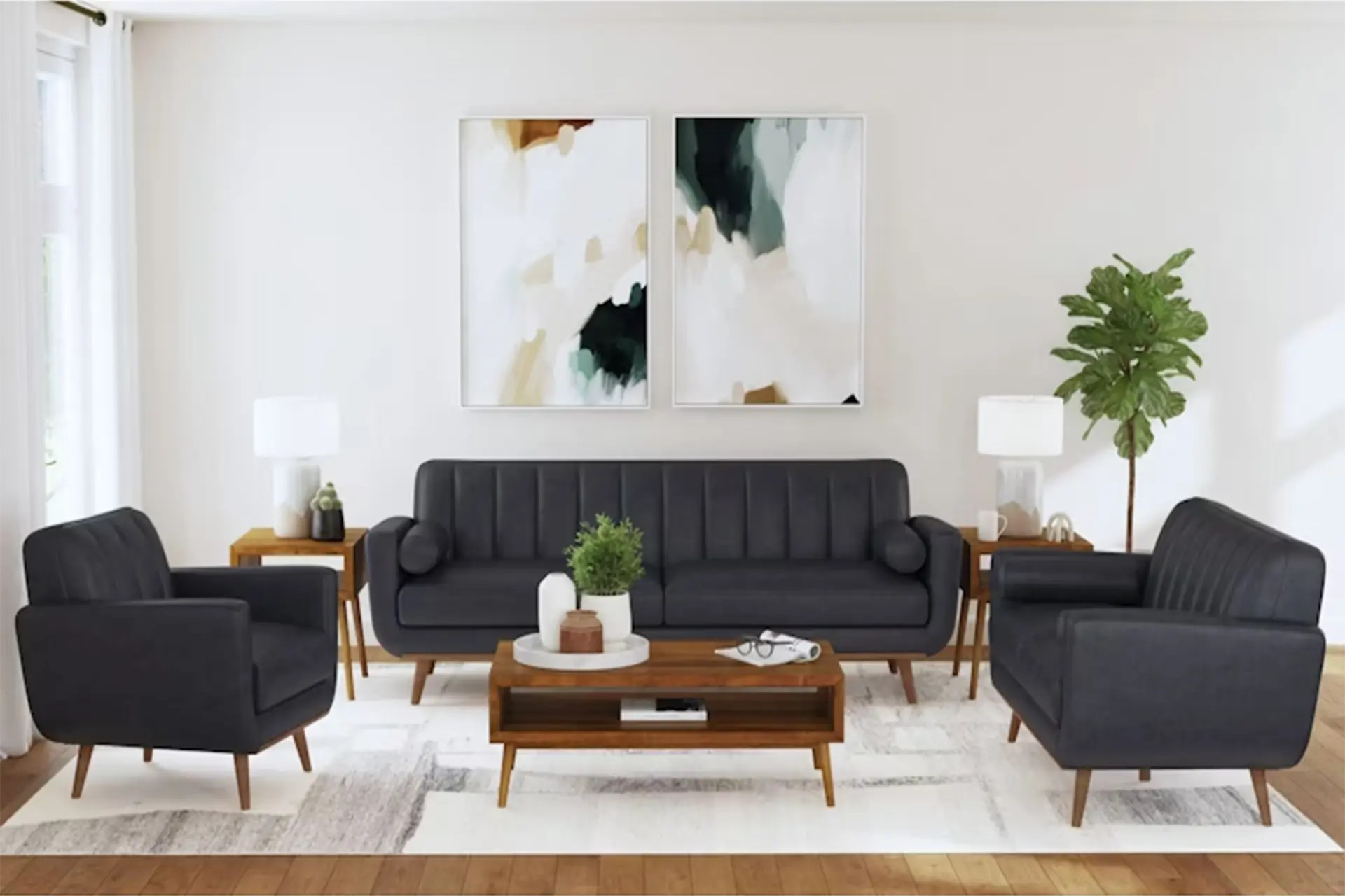 Elements 13670 Dark Grey Sofa, Love, and Chair.