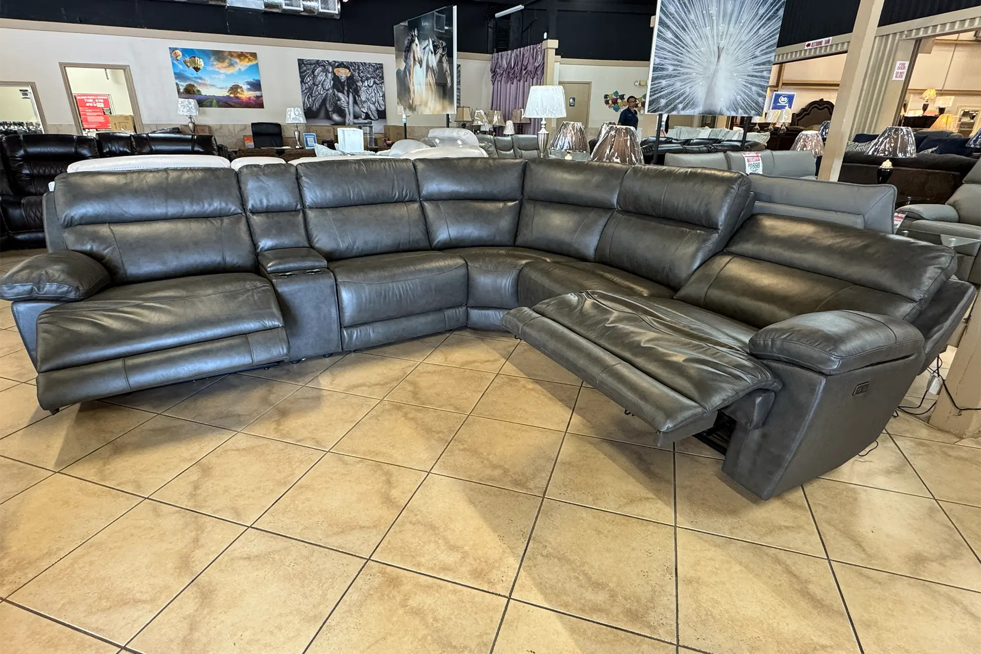 その他 nice men Man Wah 70696 Granite Leather Reclining Sectional | Bi-Rite Furniture