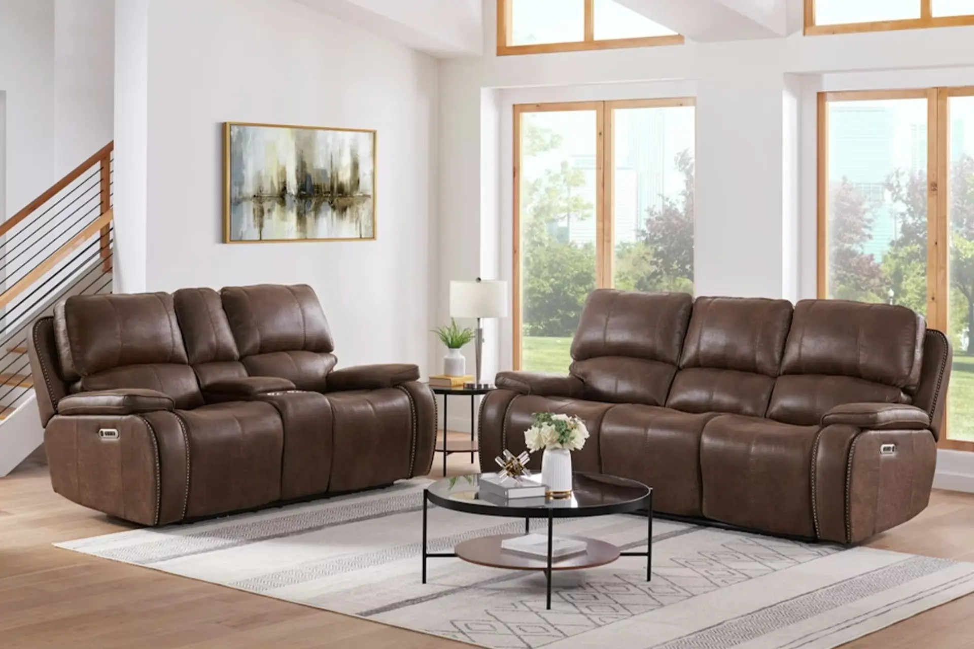 Elements 5230 Atlantis Brown Power Reclining Sofa and Love.