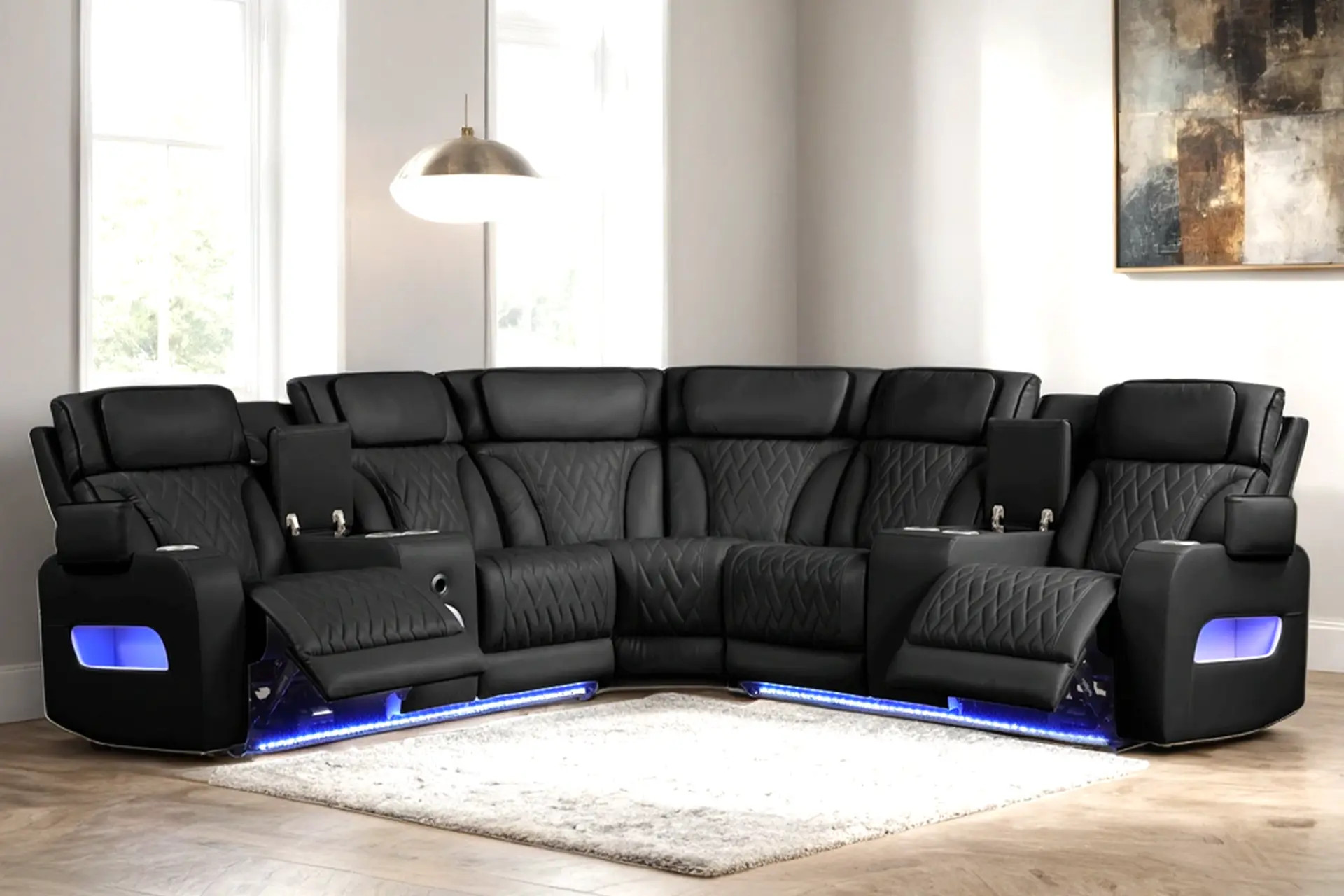 Happy Homes Spain Black Reclining Sectional.