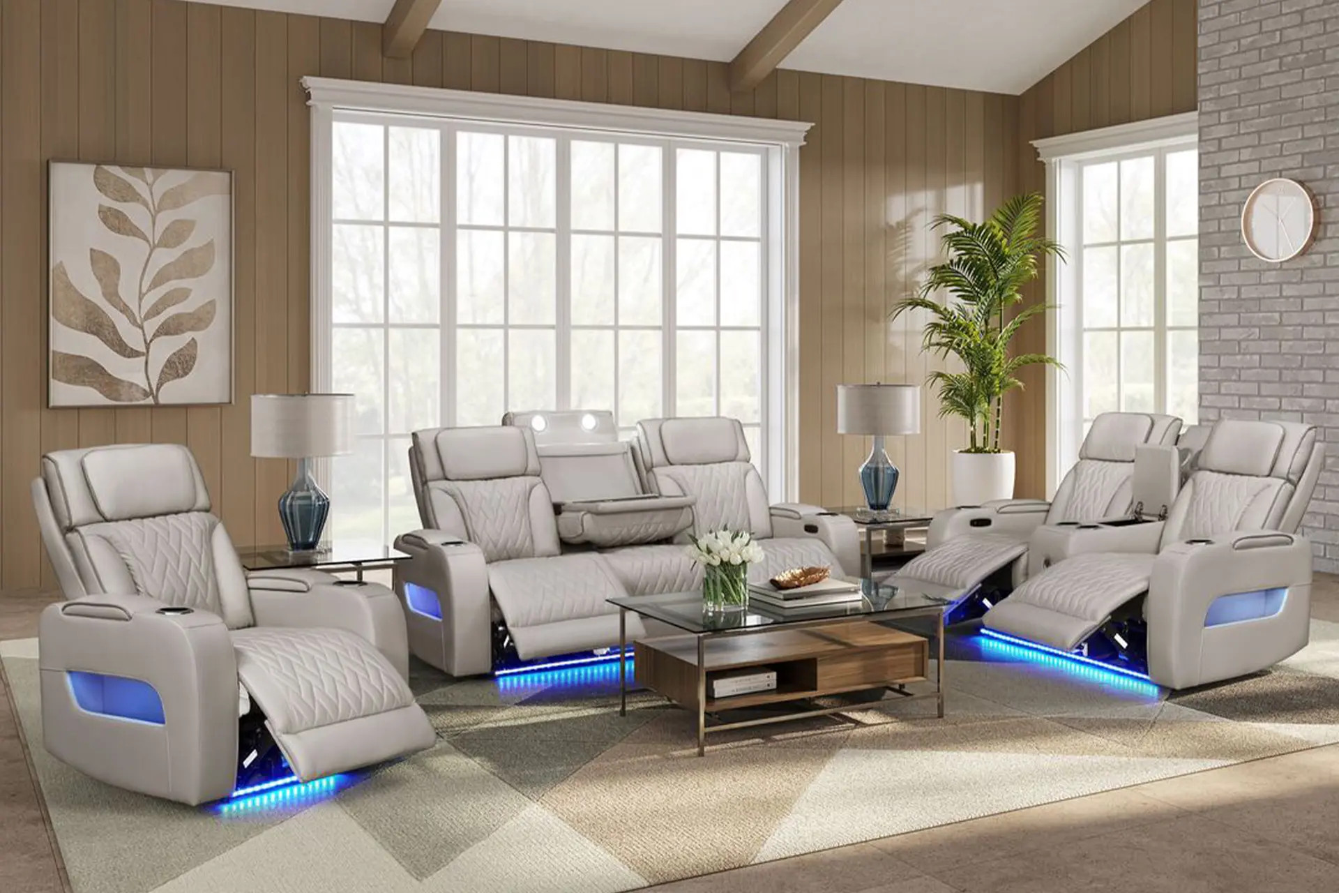 Happy Homes Dubai Sand Reclining Sofa, Love, and Recliner.