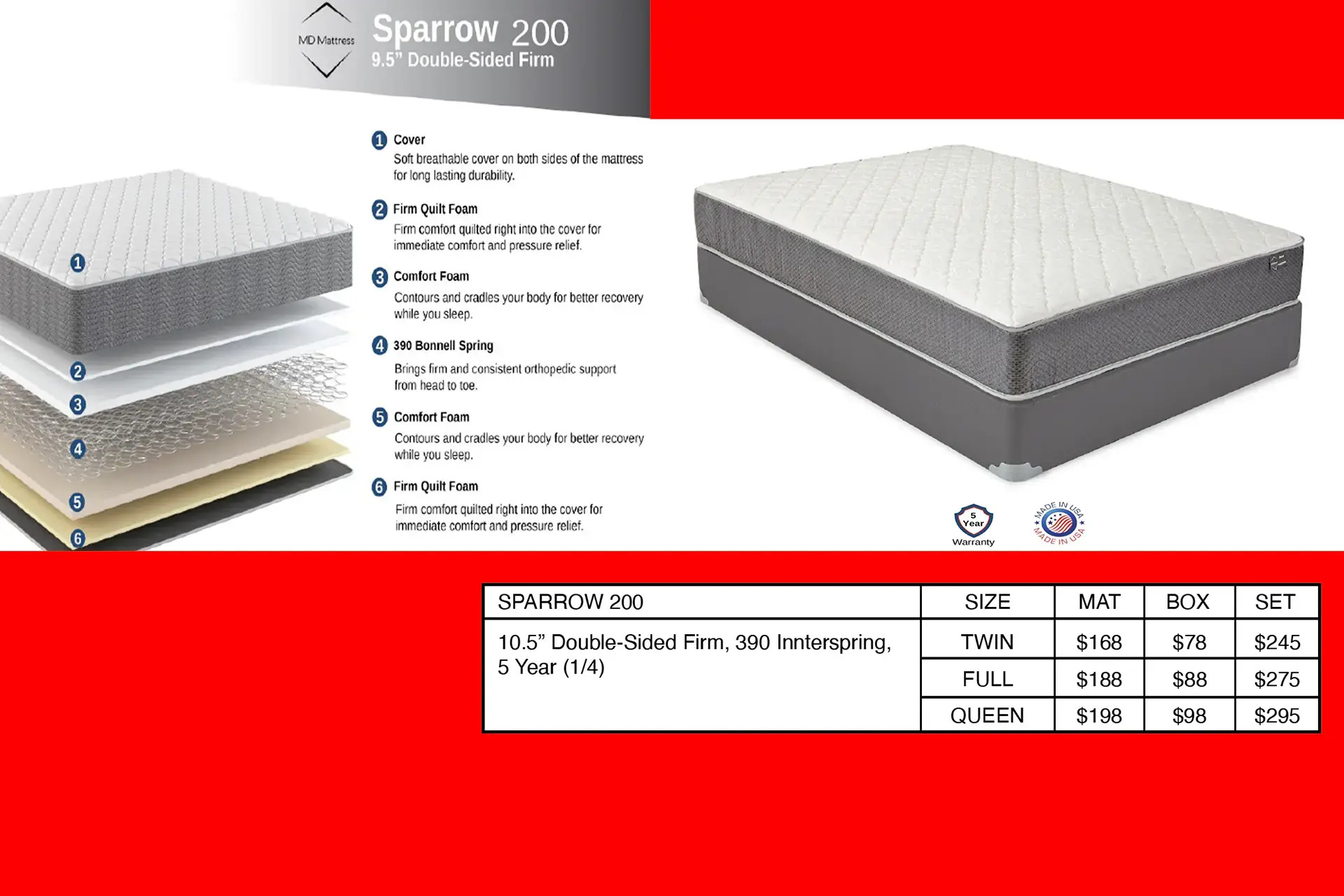 MD 200 Sparrow 9.5" DoubleSided Mattress BiRite Furniture