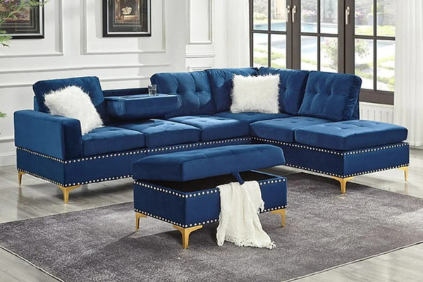 New Era Joy Blue Reversible Sectional | Bi-Rite Furniture