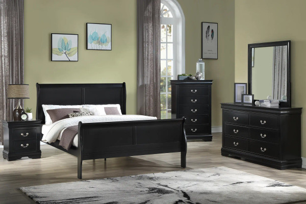 B4935 Louis Phillipe King Black Bedroom Set