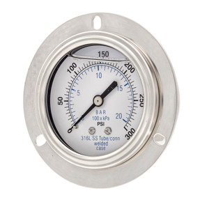 Type 304 | All Stainless, Liquid Filled or Dry - Center-Back Mount w/ Panel-Flange