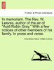 In memoriam. The Rev. W. Leeves, author of the air of "Auld Robin Gray." With a few notices of other members of his family. In prose and verse.