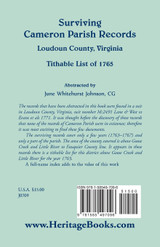 Surviving Cameron Parish Records, Loudoun County, Virginia Surviving Cameron Parish Records, Loudoun County, Virginia