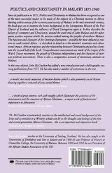 Politics and Christianity in Malawi 1875-1940. The Impact of the Livingstonia Mission in the Northern Politics and Christianity in Malawi 1875-1940. The Impact of the Livingstonia Mission in the Northern