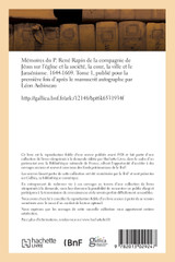 Mémoires du P. René Rapin de la compagnie de Jésus sur l'église et la société. 1644-1669. Tome 1