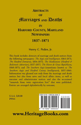 Abstracts of Marriages and Deaths in Harford County, Maryland Newspapers, 1837-1871