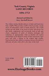York County, Virginia Land Records, 1694-1713 York County, Virginia Land Records, 1694-1713
