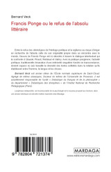 Francis Ponge ou le refus de l'absolu littéraire