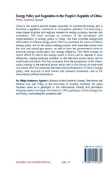 Energy Policy and Regulation in the People's Republic of China Energy Policy and Regulation in the People's Republic of China