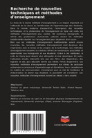 Recherche de nouvelles techniques et méthodes d'enseignement