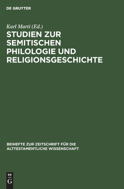 Studien zur semitischen Philologie und Religionsgeschichte Studien zur semitischen Philologie und Religionsgeschichte