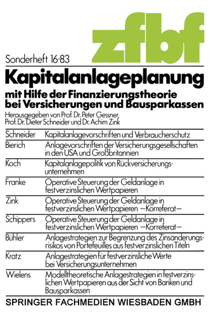 Kapitalanlageplanung Mit Hilfe Der Finanzierungstheorie Bei Versicherungen Und Bausparkassen