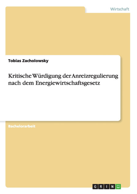 Kritische Würdigung der Anreizregulierung nach dem Energiewirtschaftsgesetz