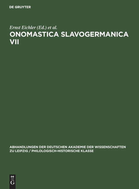 Onomastica Slavogermanica VII Onomastica Slavogermanica VII