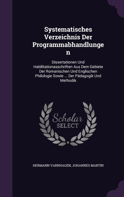 Systematisches Verzeichnis Der Programmabhandlungen Systematisches Verzeichnis Der Programmabhandlungen
