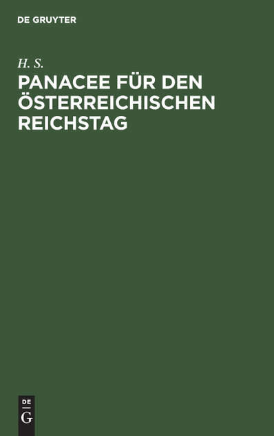 Panacee für den österreichischen Reichstag Panacee für den österreichischen Reichstag