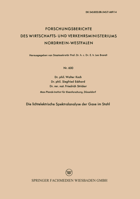 Die lichtelektrische Spektralanalyse der Gase im Stahl