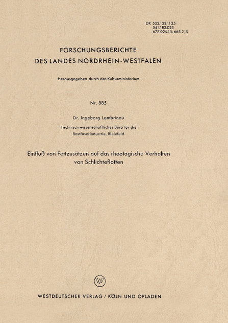 Einfluss Von Fettzusatzen Auf Das Rheologische Verhalten Von Schlichteflotten Einfluss Von Fettzusatzen Auf Das Rheologische Verhalten Von Schlichteflotten